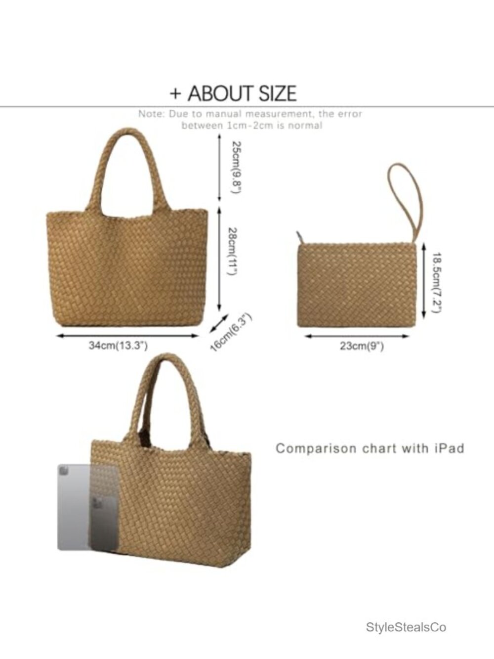 Woven Tote Bag for Women, Hand Woven Shoulder Bag with Small Handmade Purse, - Picture 4 of 5